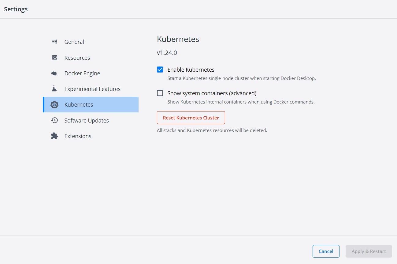 Docker Desktop Kubernetes Settings