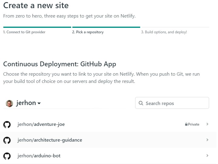 Netlify Choose Your Repository
